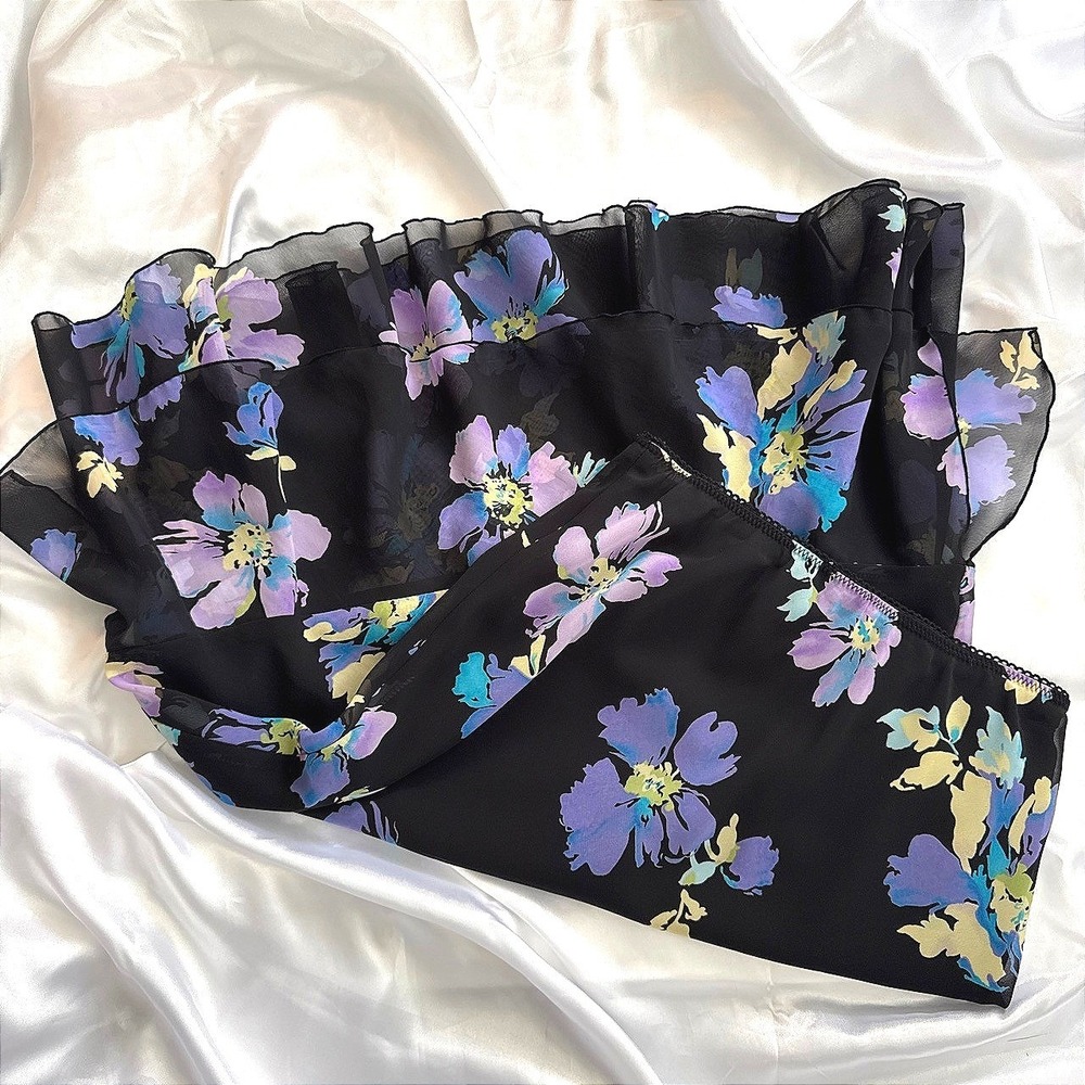 Casual Corner Annex Petite Black Floral Ruffle Tiered Midi Skirt Size PS
